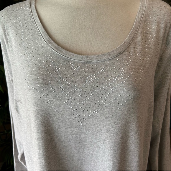 Avenue YourTee plus size cotton stretch gray long sleeve top - Picture 2 of 8